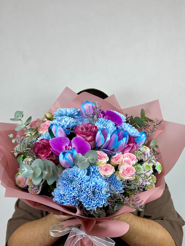 Blom Mavi Pembe Buket