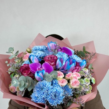 Blom Mavi Pembe Buket